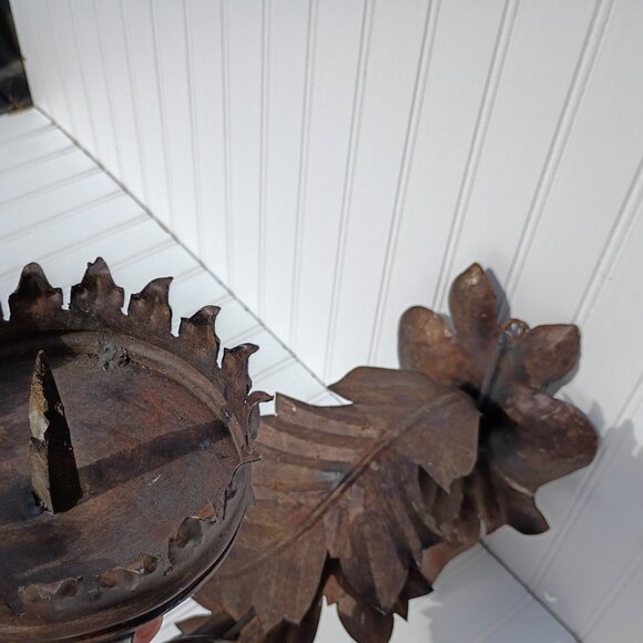 Large Metal Wall Sconces Candelabras Torch Candle Holder Mexican MCM Vtg 16 inch - Picture 10 of 16
